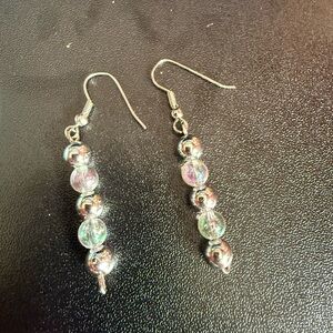 2 for $4 Elegant Silver and Iridescent Beaded Earrings